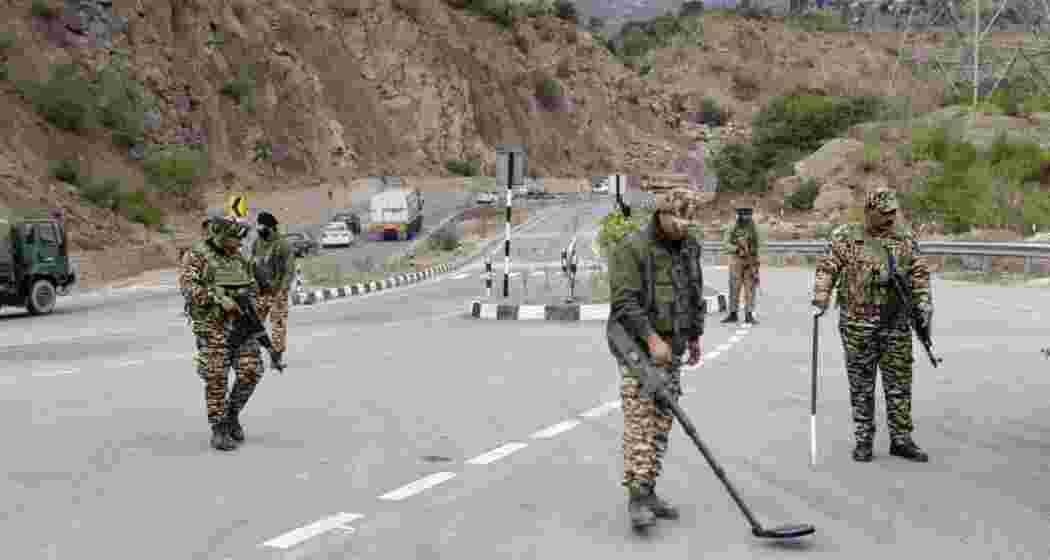 Security personnel patrol NH44 in Kashmir as part of intensified operations to curb militant movement and arms trafficking across the region. (Representative image)








