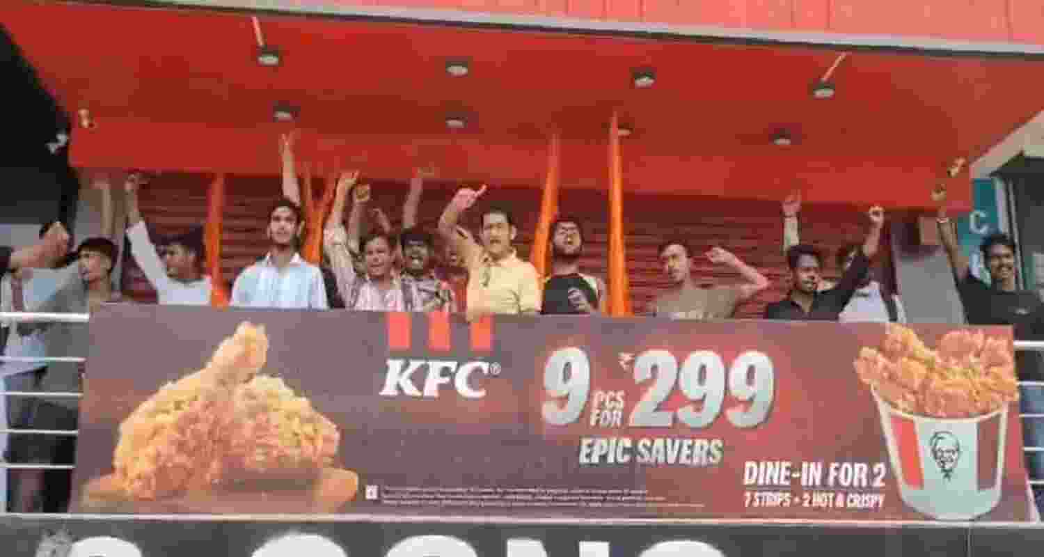 Screengrab from the video, which shows people protesting to shut KFC at Ghaziabad during the month of Shravan.