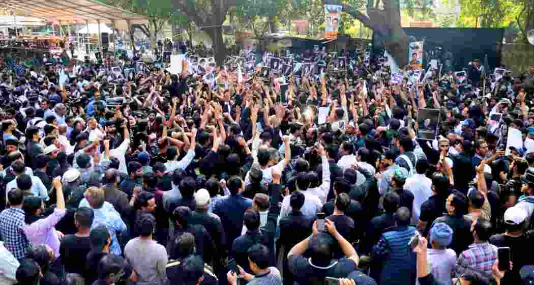 Members of the Shia community protest against the killing of the Iranian Supremem leader Ayotollah Ali Khamenei at the Jantar Mantar in New Delhi on Sunday.