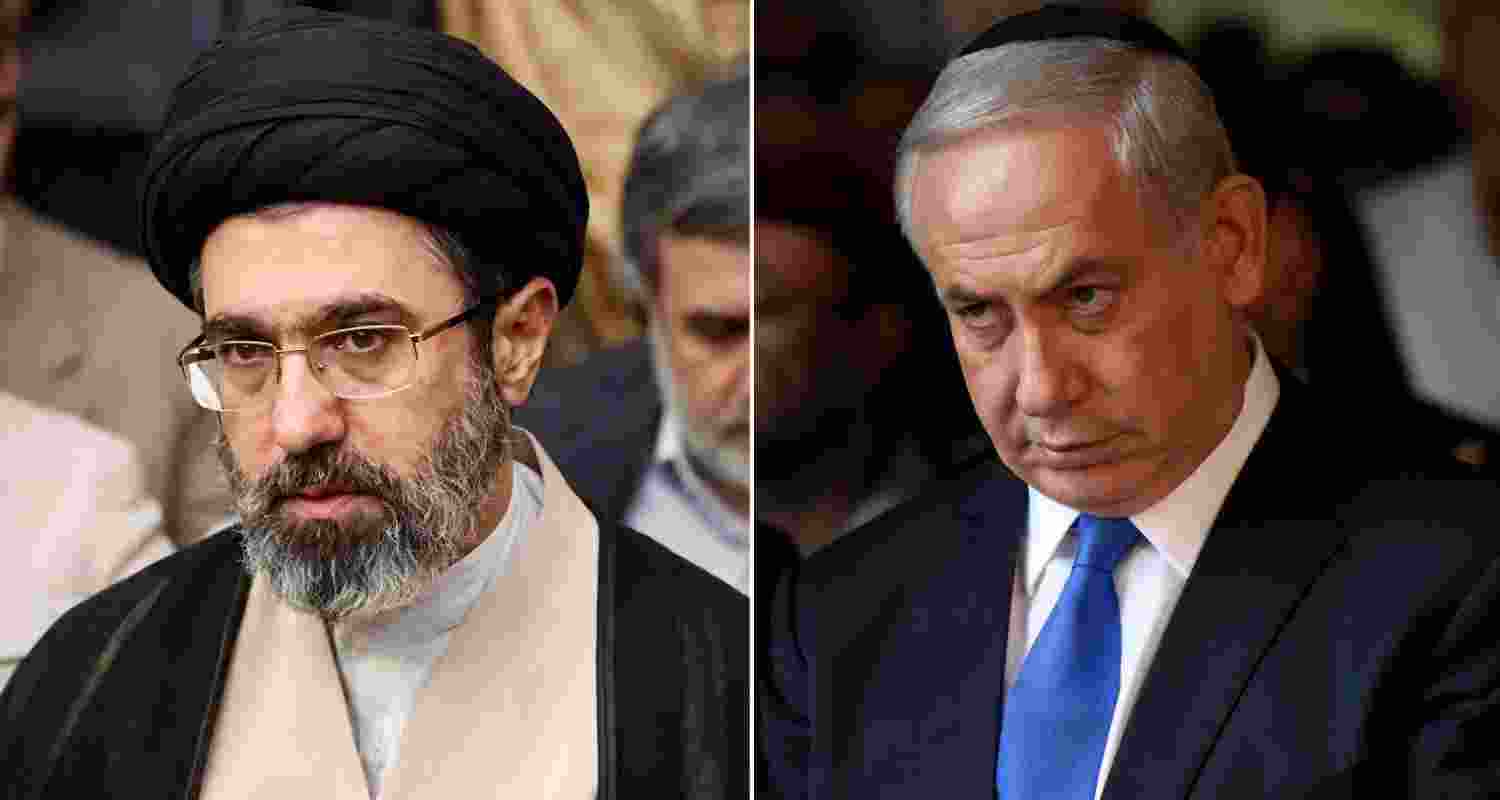 Supreme leader of Iran Mojtaba Khamenei (left) and Prime Minister of Israel Benjamin Netanyahu.