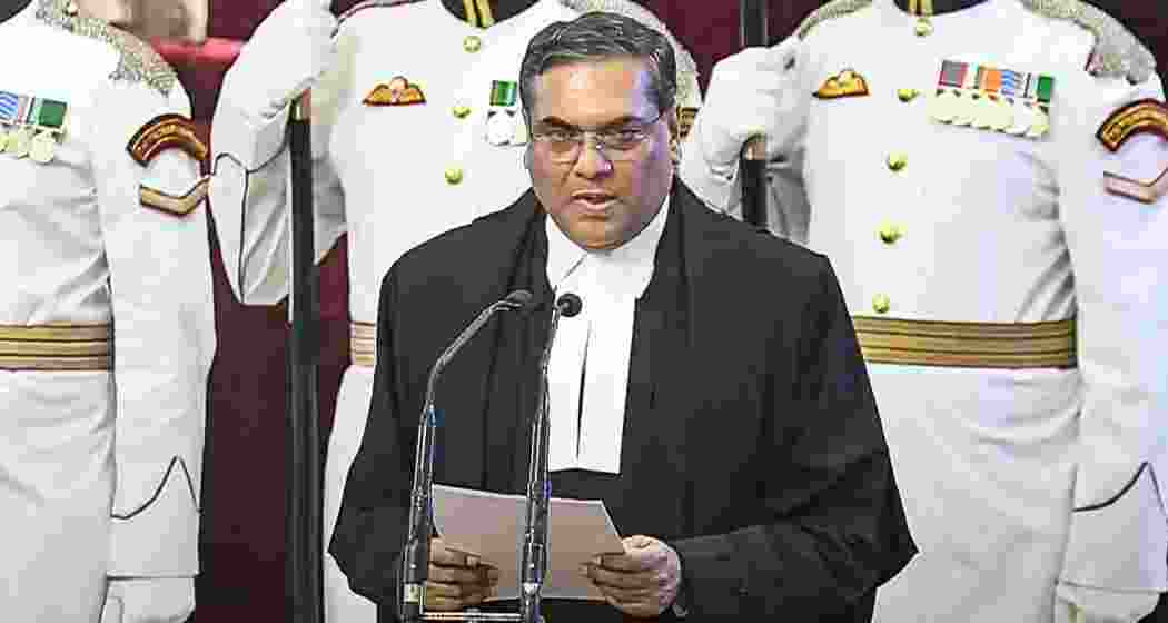 Justice Sanjiv Khanna takes oath as the 51st Chief Justice of India at the Rashtrapati Bhavan, in New Delhi, Monday, Nov. 11, 2024. 