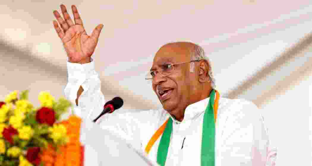 Congress president Mallikarjun Kharge addresses a public meeting ahead of the Assembly elections, in Cooch Behar, West Bengal. (@kharge/X via PTI Photo)