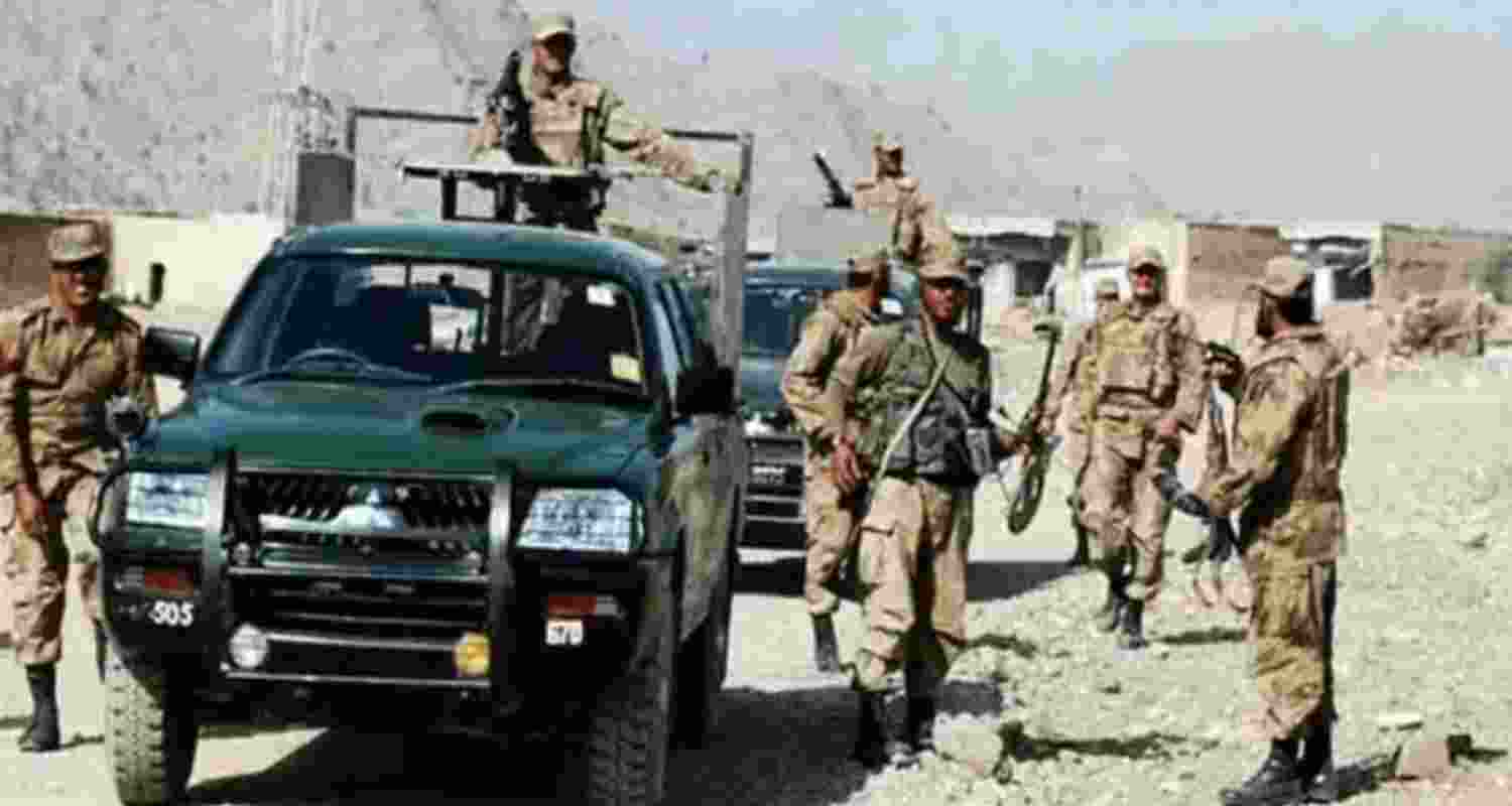 Security forces patrolling in the restive Kohlu district of Balochistan.