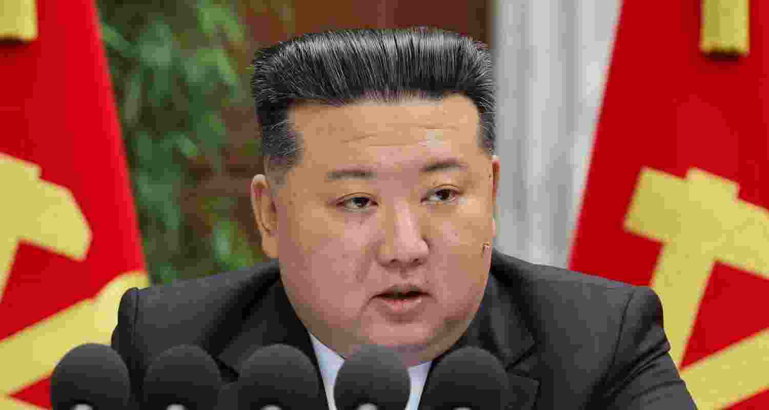 In this handout image by DPRK, North Korean Dictator Kim Jong Un is seen addressing a conference.