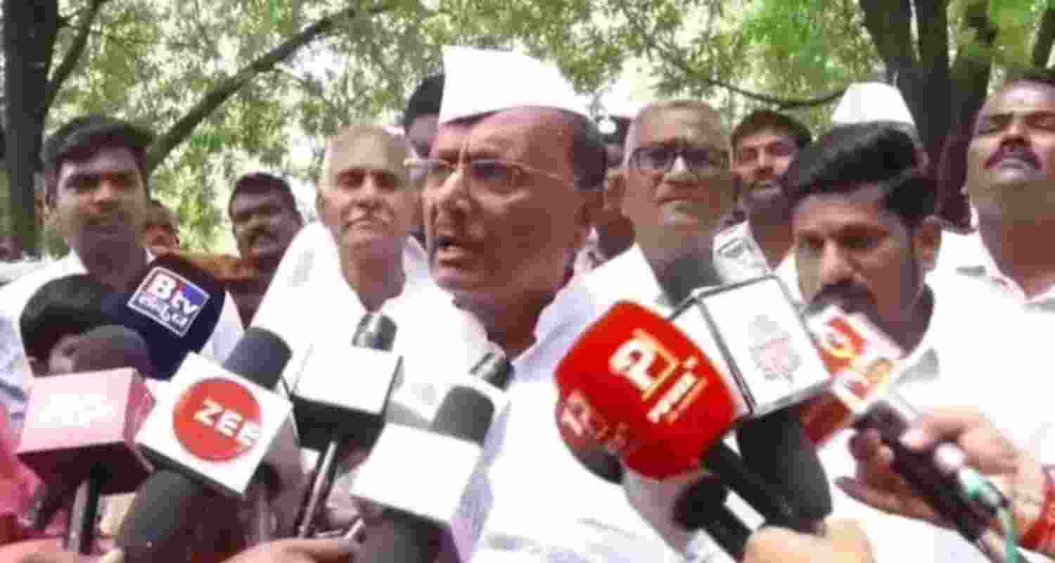 Congress MLA BR Patil talking to the media on Tuesday.