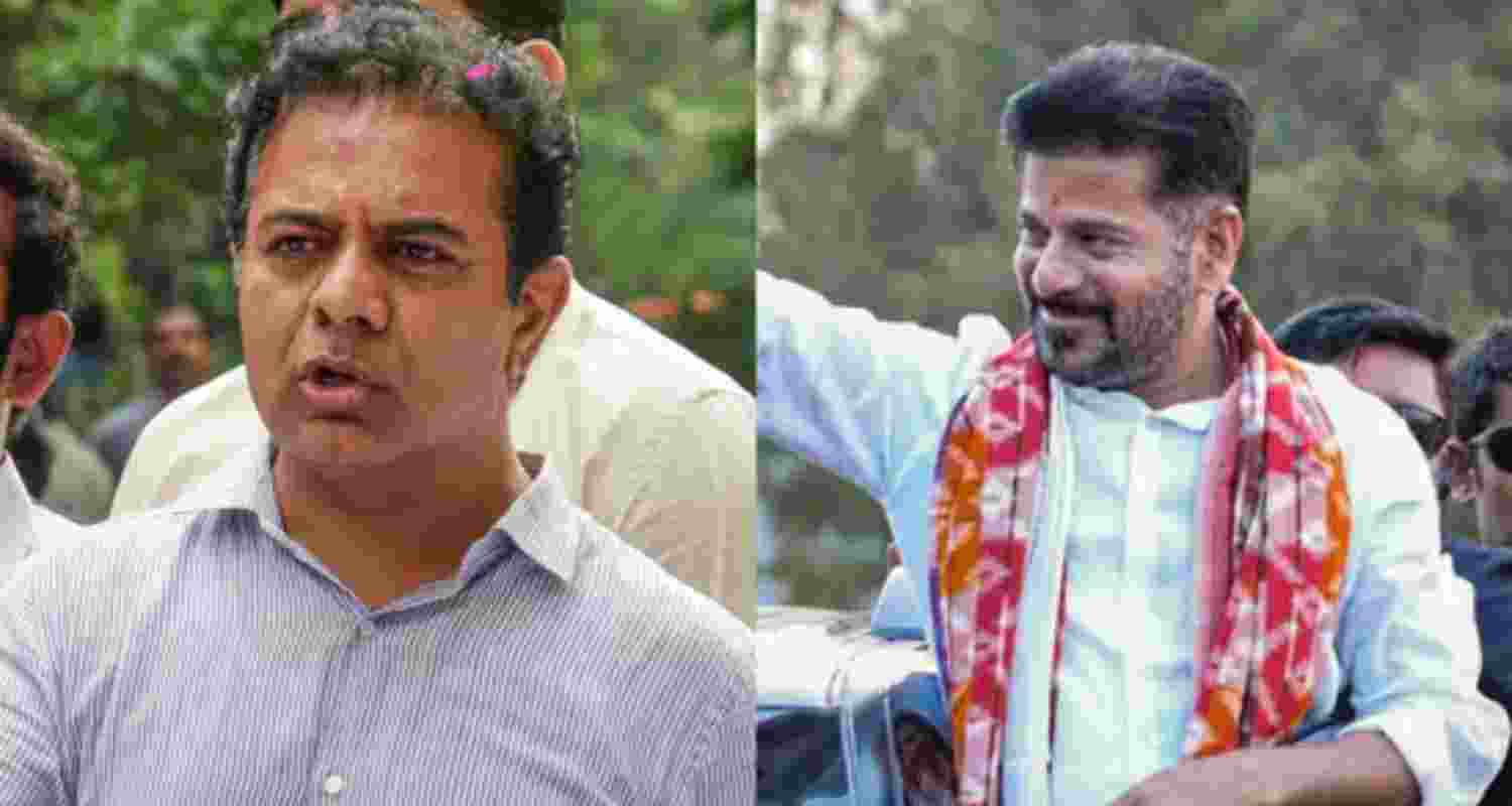 Bharat Rashtra Samithi working president KT Rama Rao (left) and Telangana Chief Minister A Revanth Reddy. 