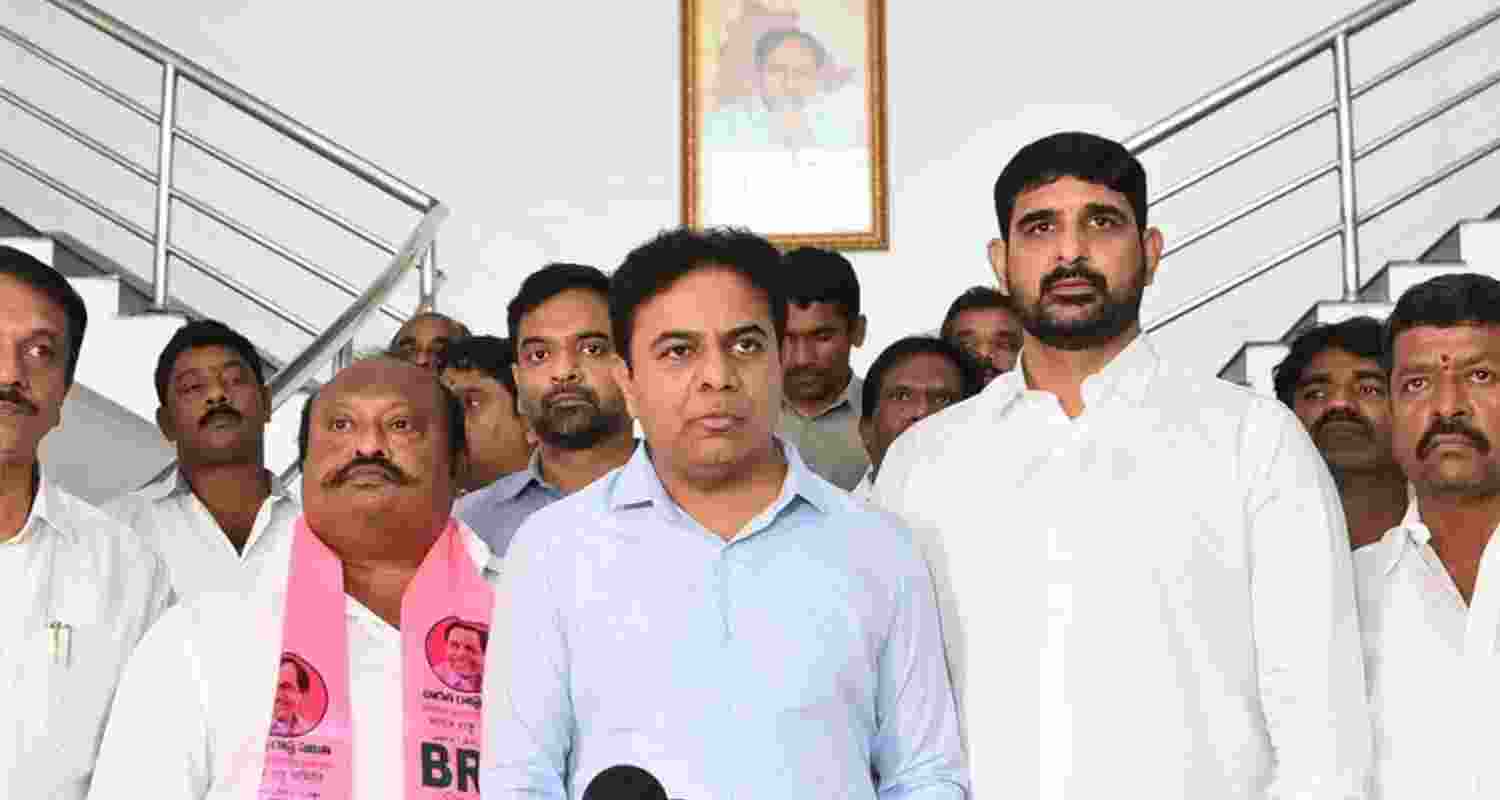 BRS Working President KT Rama Rao with party leaders and workers - file image via X.