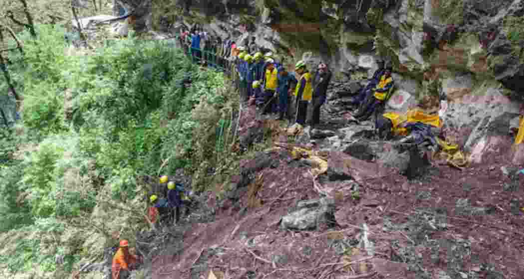 Rescue work underway, a day after landslide hit pilgrims near Kainchi Bhairav Mandir located on the trek route to Yamunotri, in Uttarkashi district.