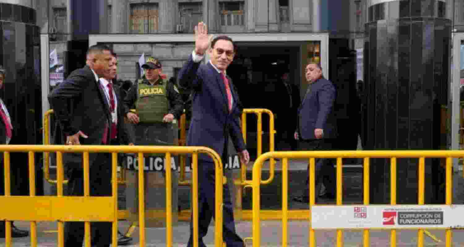 Former Peruvian President Martin Vizcarra arrives at court to hear the sentence in corruption cases tied to the Moquegua Hospital and Lomas de Ilo construction projects, in which he was accused of receiving bribes while serving as governor, in Lima, Peru.