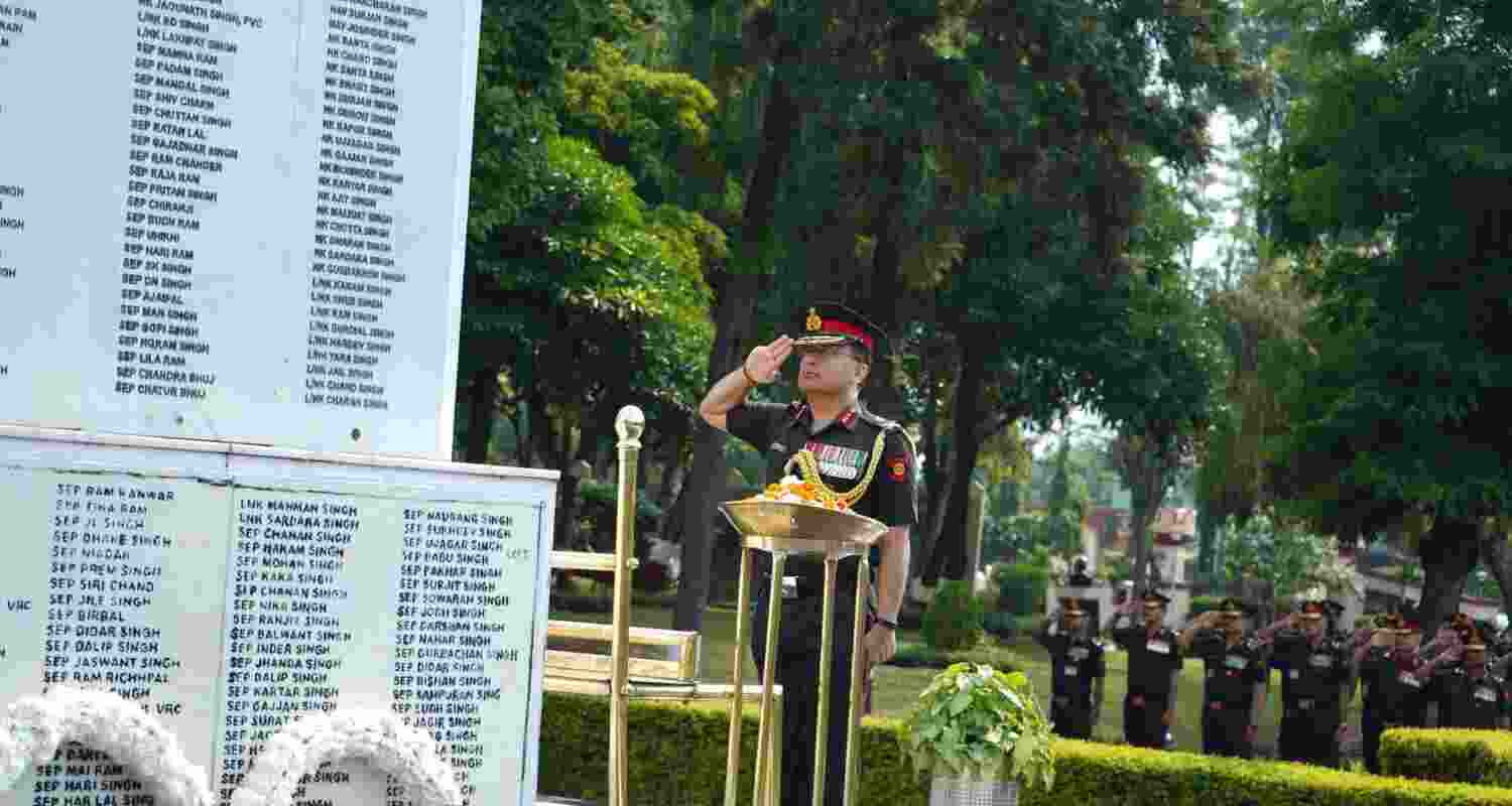 Lt Gen Mohit Wadhwa at the Veer Smriti War Memorial in Chandimandir on Monday.