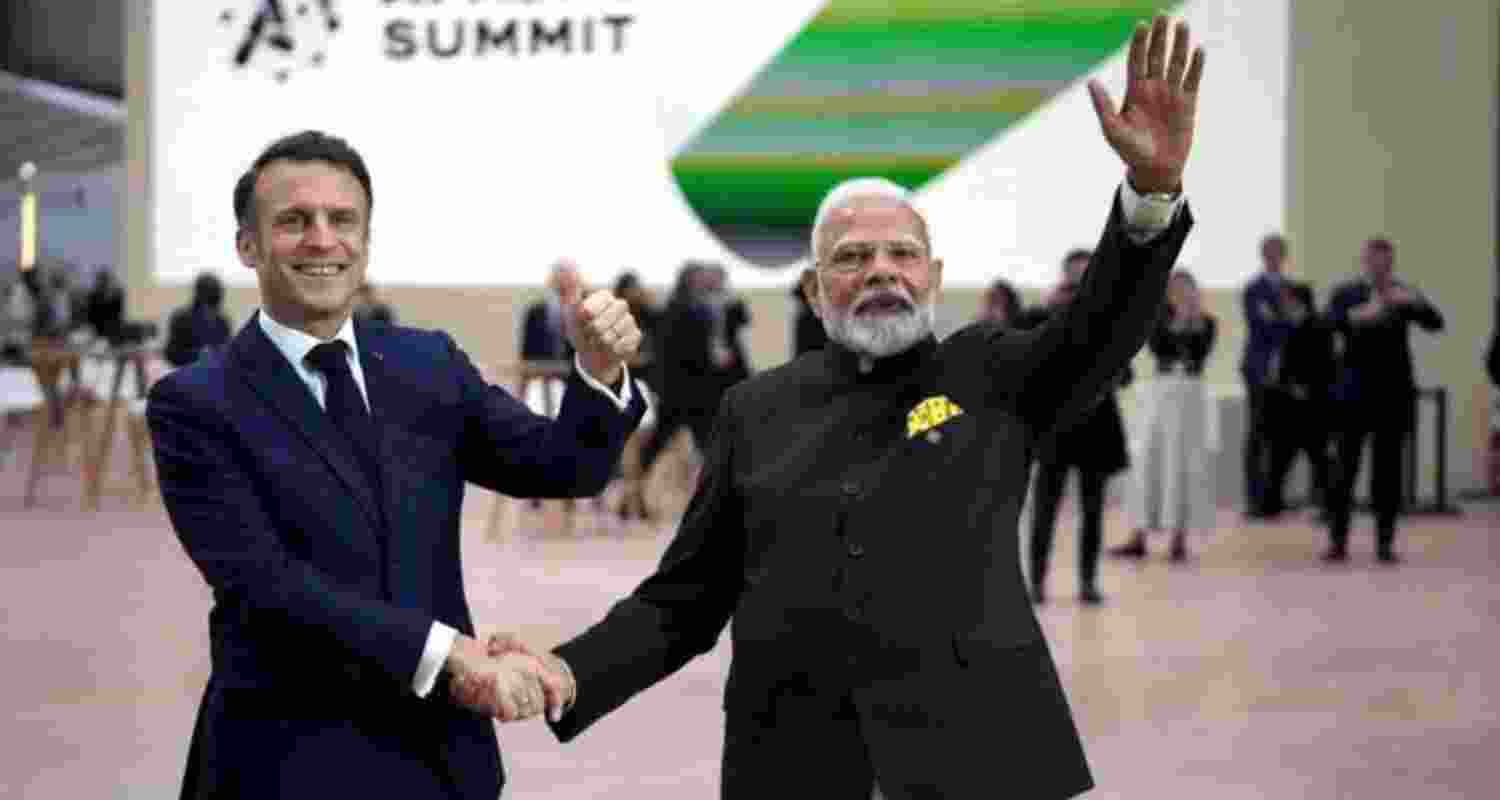 French President Emmanuel Macron with Prime Minister Narendra Modi.