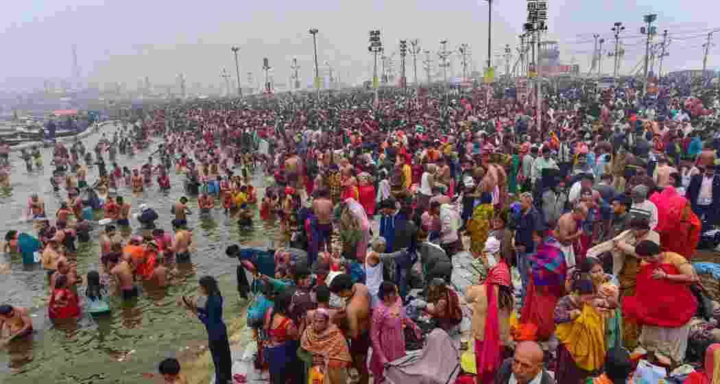 Hindu devotees take holy dip in the Ganga river on the occasion of Basant Panchami festival.