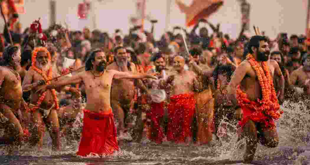 A representative image of the Naga Sadhus taking a dip.