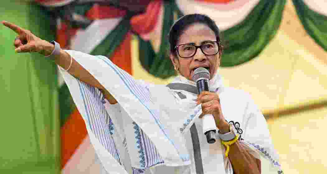 West Bengal Chief Minister Mamata Banerjee speaks during a public meeting in support of party candidates ahead of the Assembly elections, in Durgapur on Saturday. 