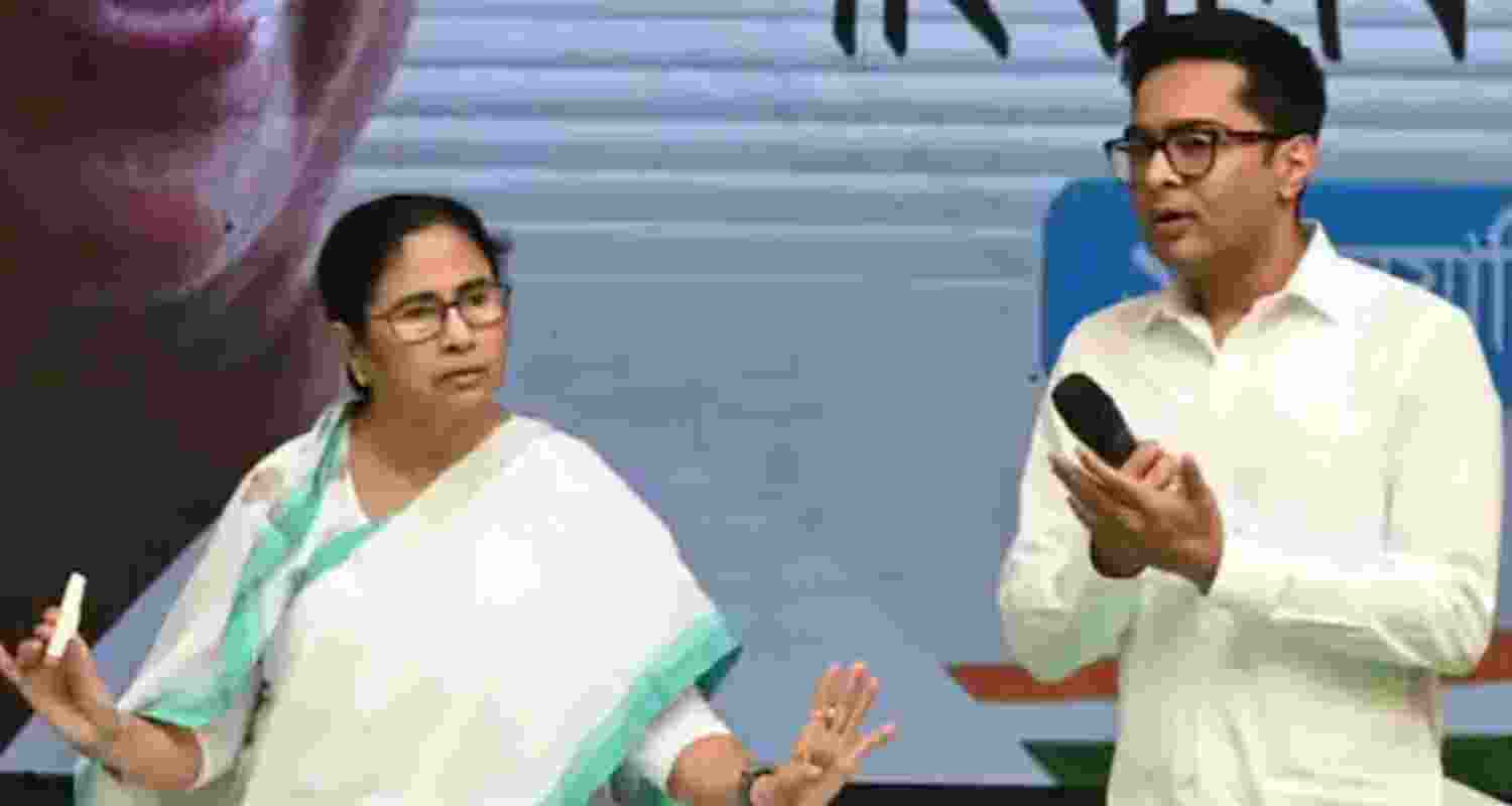 Former Chief Minister of West Bengal Mamata Banerjee with TMC General Secretary Abhishek Banerjee. 