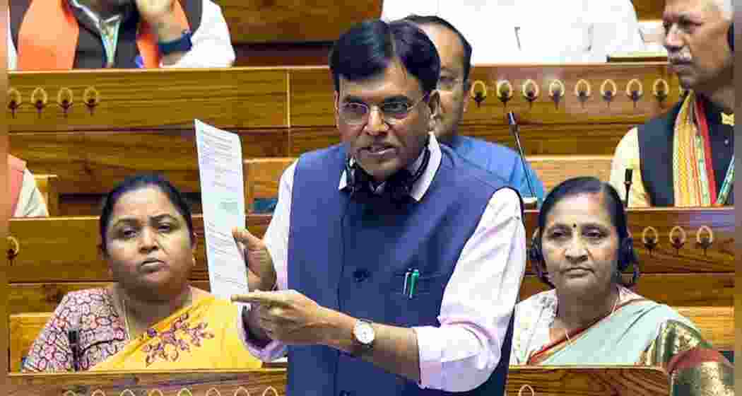 Labour and Employment Minister Mansukh Mandaviya addresses the Lok Sabha.