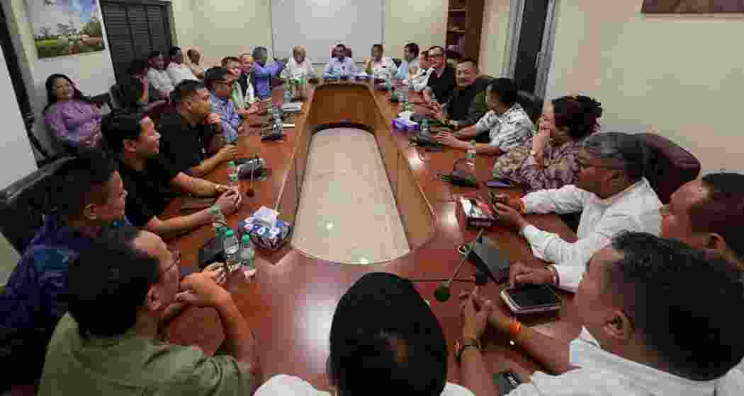 BJP MLAs from Manipur meet BJP State in charge Sambit Patra at Manipur Bhavan in Delhi 