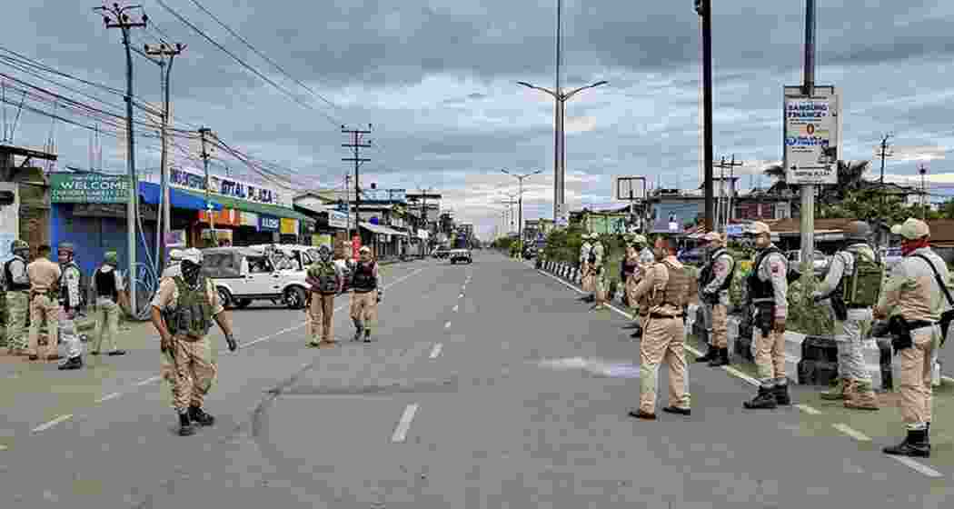 Security personnel patrol Churachandpur district after tensions flared between the Zomi and Hmar communities over flag hoisting in a disputed area between two villages, prompting authorities to impose curfew. (Representative image)



