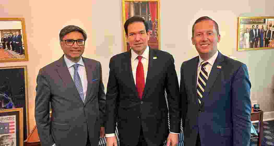 Vikram Misri with Marco Rubio and Sergio Gor. (Photo: X/Ambassador Sergio Gor)