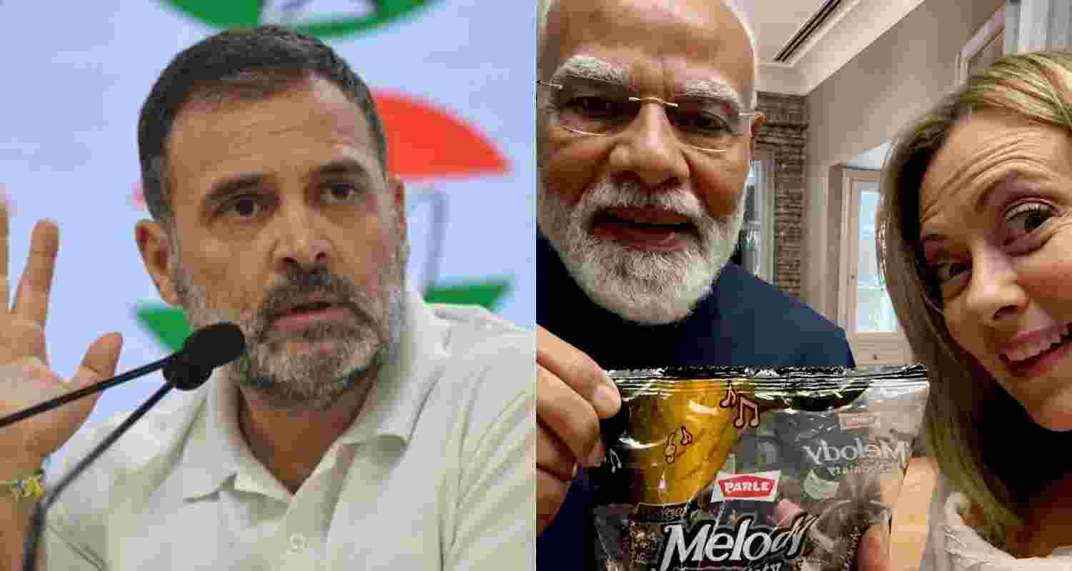 Leader of Opposition in the Lok Sabha Rahul Gandhi (left) and in the video shared on social media, the Italian Prime Minister introduced PM Modi and highlighted the light-hearted gesture, noting that he had brought a very good toffee as a gift. 