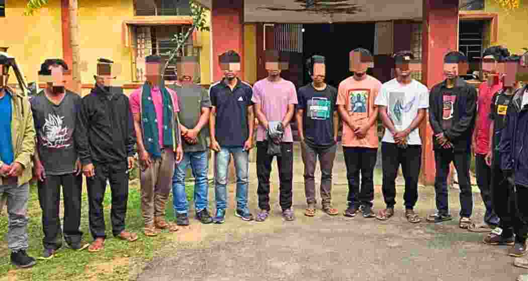Fifteen accused in the East Garo Hills murder case being escorted under police custody in Meghalaya after their arrest in connection with the April 8 Songsak village killing.
