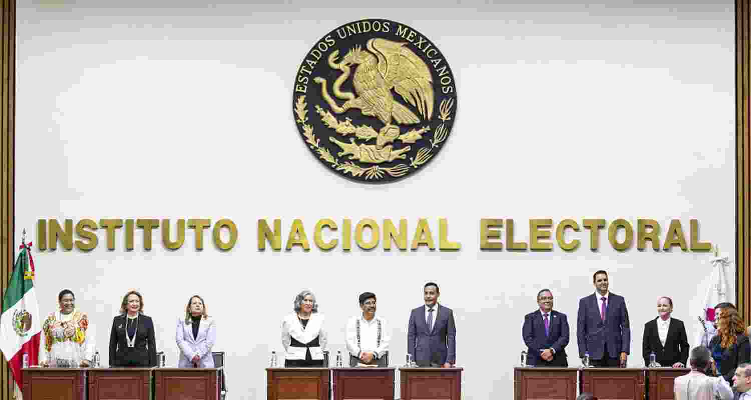 Mexico's newly elected Supreme Court stands at the National Electoral Institute in Mexico City - file image.