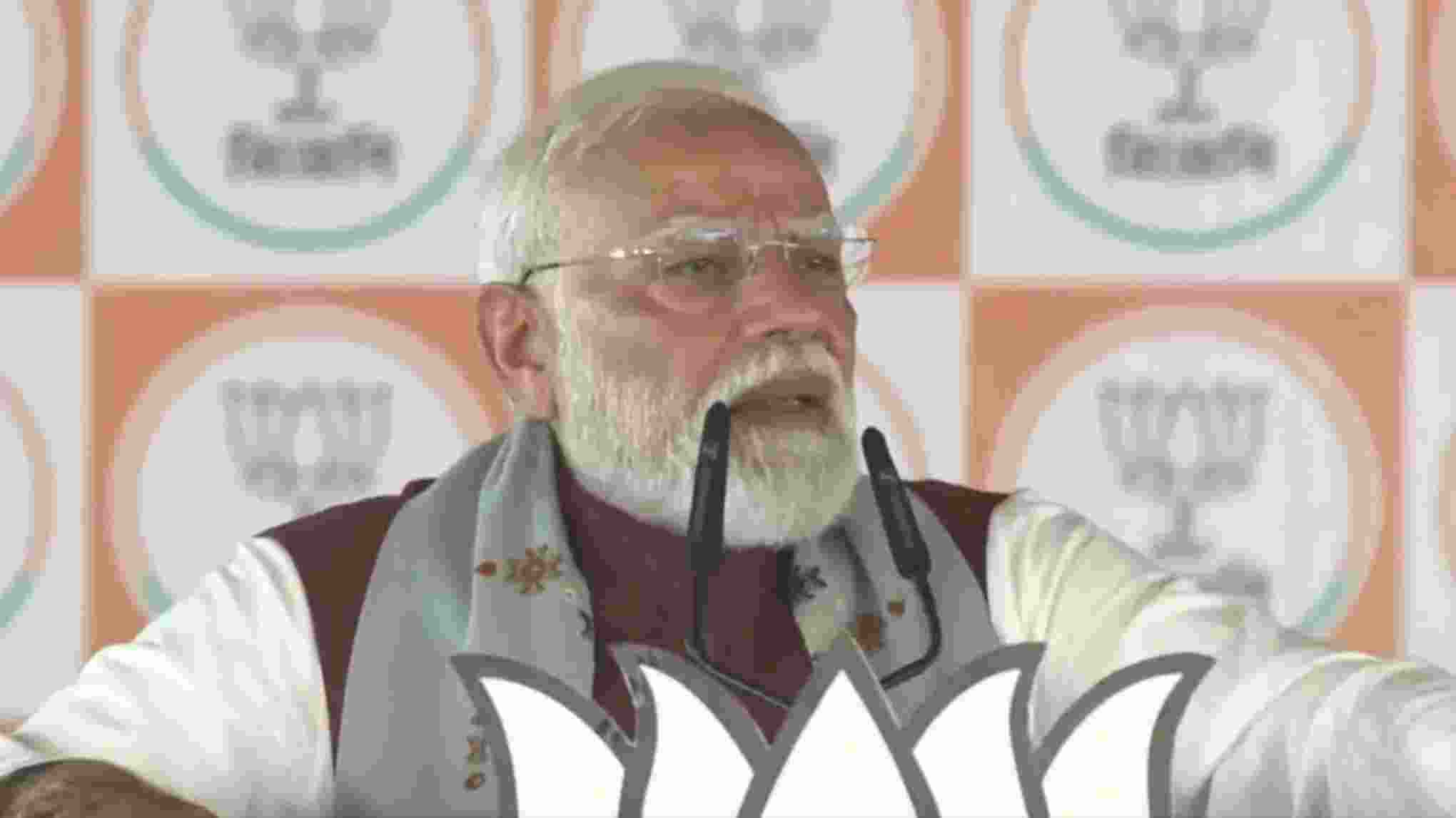 Prime Minister Narender Modi addresses a rally in Krishna Nagar on Thursday.