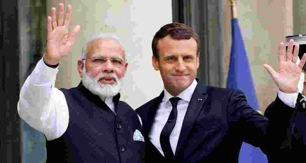 Narendra Modi and Emmanuel Macron at a meeting in Paris.