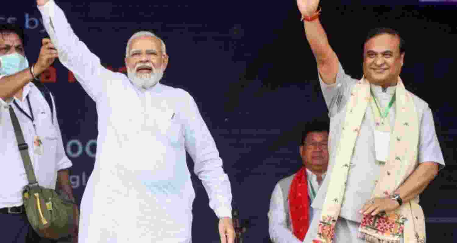 Prime Minister Narendra Modi along with Assam Chief Minister Himanta Biswa Sarma