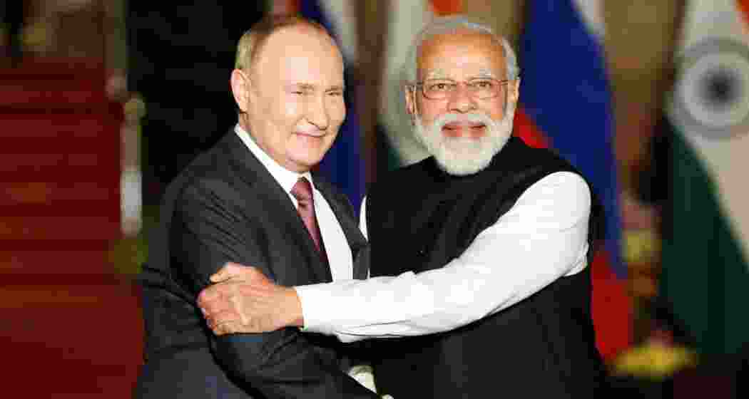A file photo of Russian President Vladimir Putin with Prime Minister Narendra Modi.