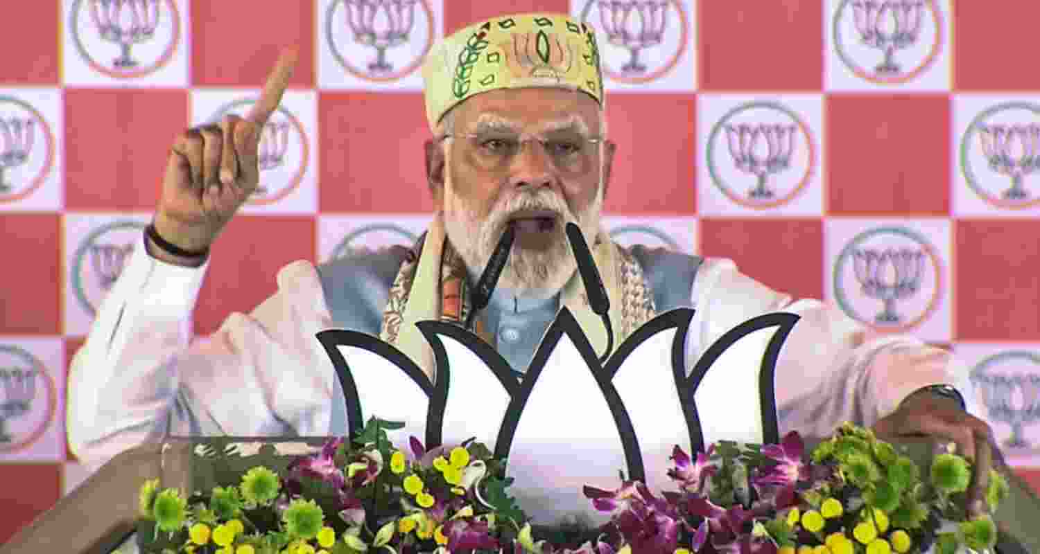 Prime Minister Narendra Modi addresses a rally ahead of Bihar Assembly elections, in Saharsa, Bihar.