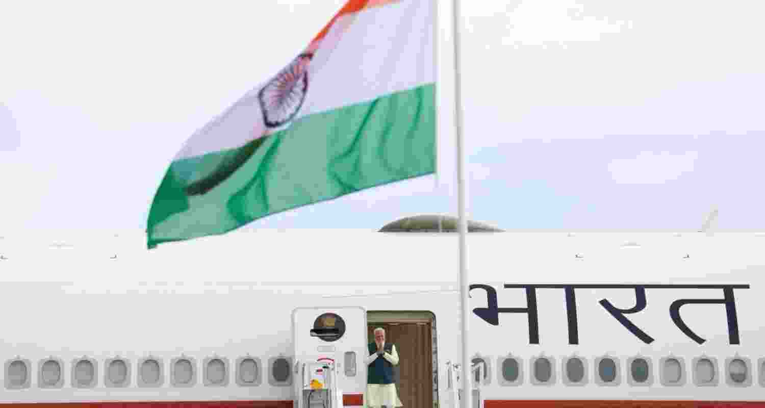 PM Modi lands in Amsterdam, Netherlands. 