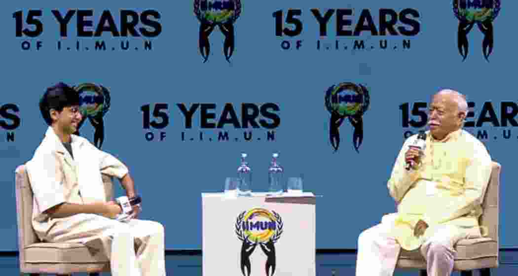 RSS chief Mohan Bhagwat addresses students at the IIMUN anniversary event in Mumbai