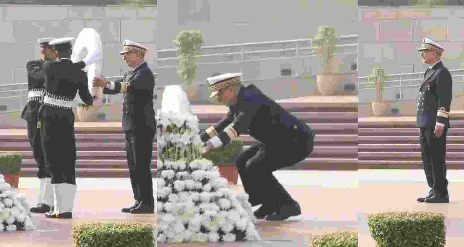 Moroccan Navy Inspector Rear Adm. Mohamed Tahin pays tribute at India’s National War Memorial. 