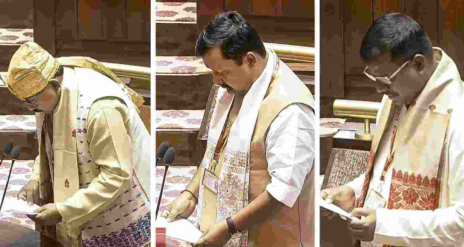 16 newly elected Rajya Sabha MPs take oath before Chairman C P Radhakrishnan.
