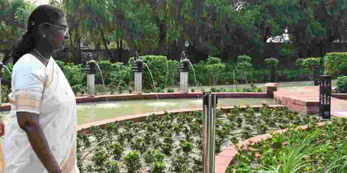 President Droupadi Murmu at the Amrit Udyan. 