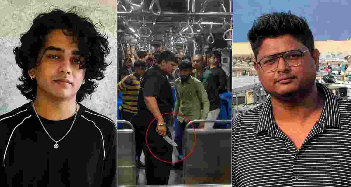 Mayank Lohar (left), the victim, and Roshan Suvarna, the accused (right), with the murder weapon (centre).