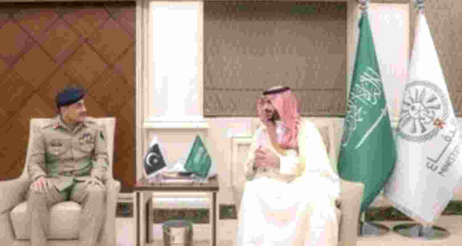 Saudi Defence Minister Prince Khalid bin Salman Al Saud (right) meets Pakistan’s Chief of Army Staff Field Marshal Asim Munir.