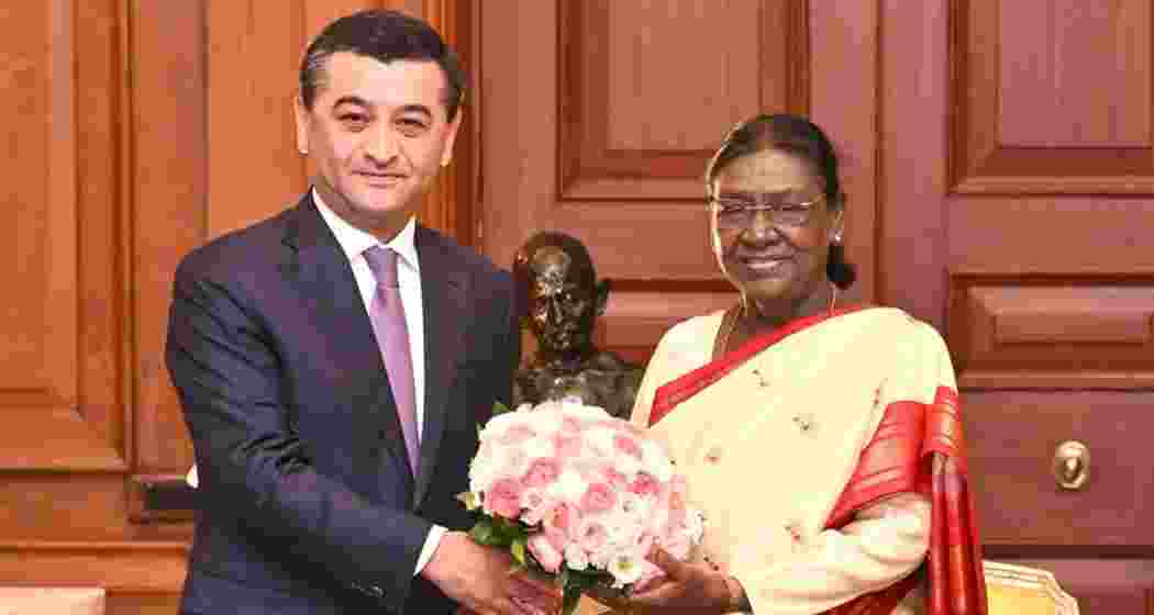 President Droupadi Murmu meets Uzbekistan Foreign Minister Bakhtiyor Saidov during a meeting at Rashtrapati Bhavan in New Delhi on Monday.