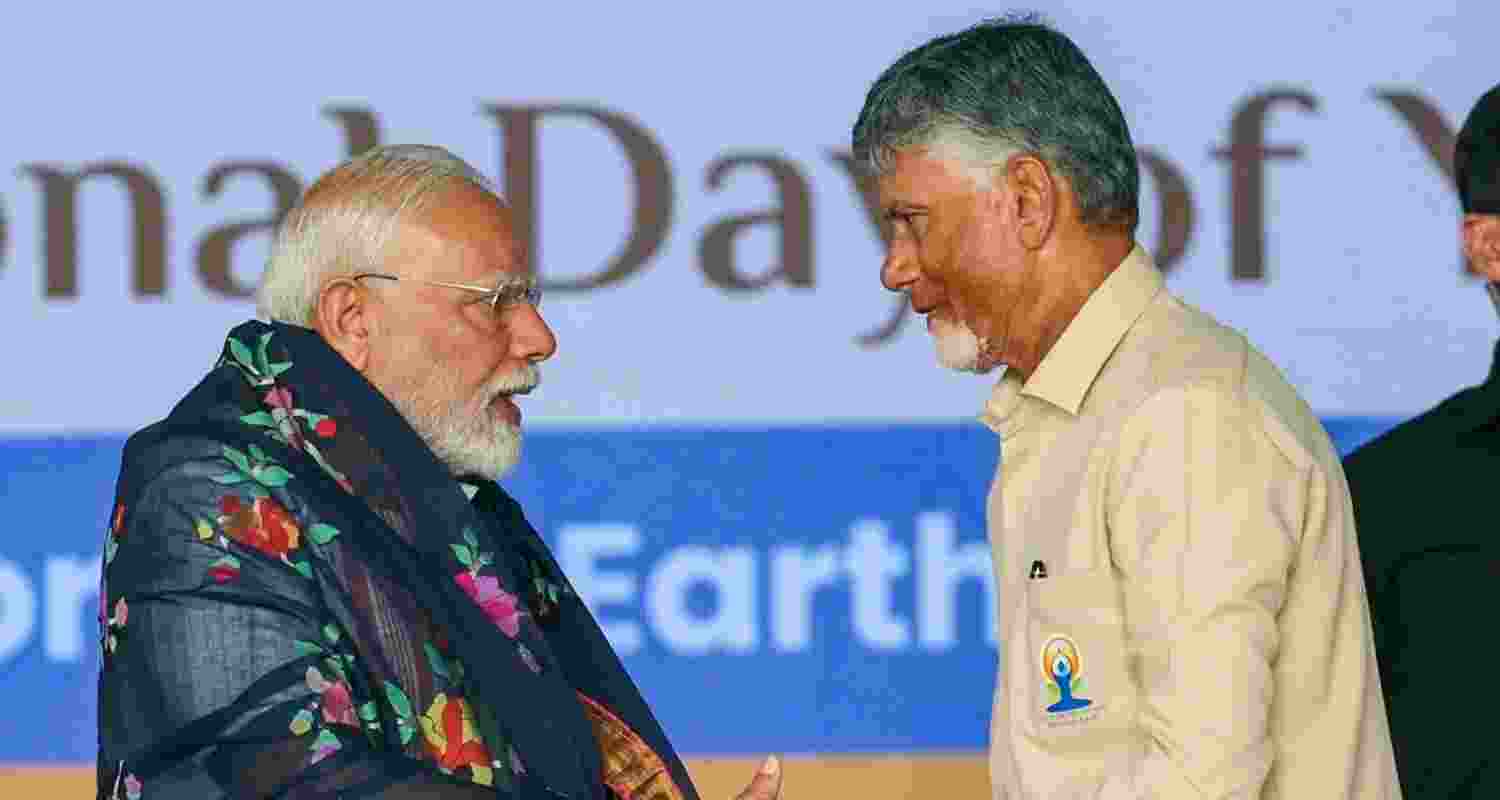 Prime Minister Narendra Modi with Andhra Pradesh Chief Minister N Chandrababu Naidu.
