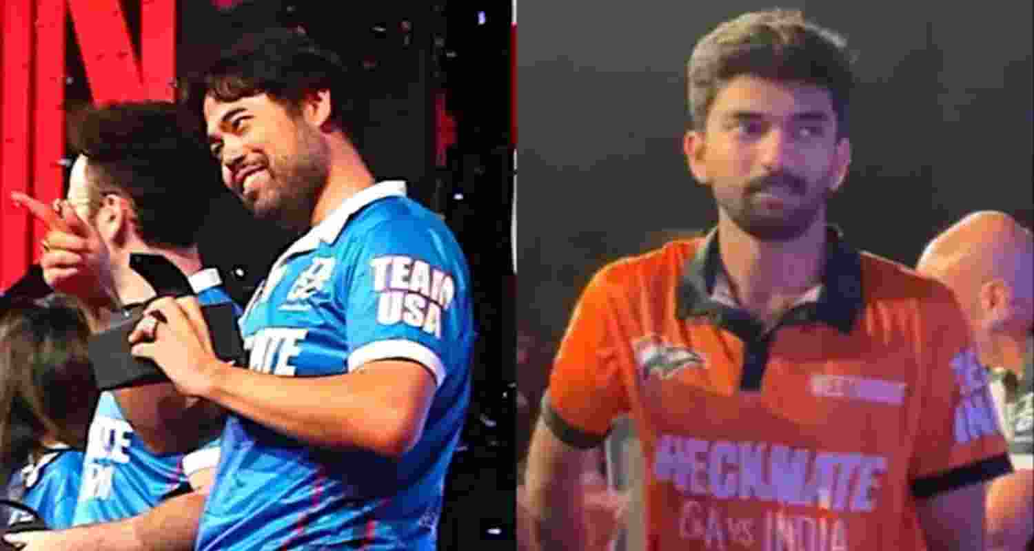 Hikaru Nakamura and (right) world chess champion D Gukesh.