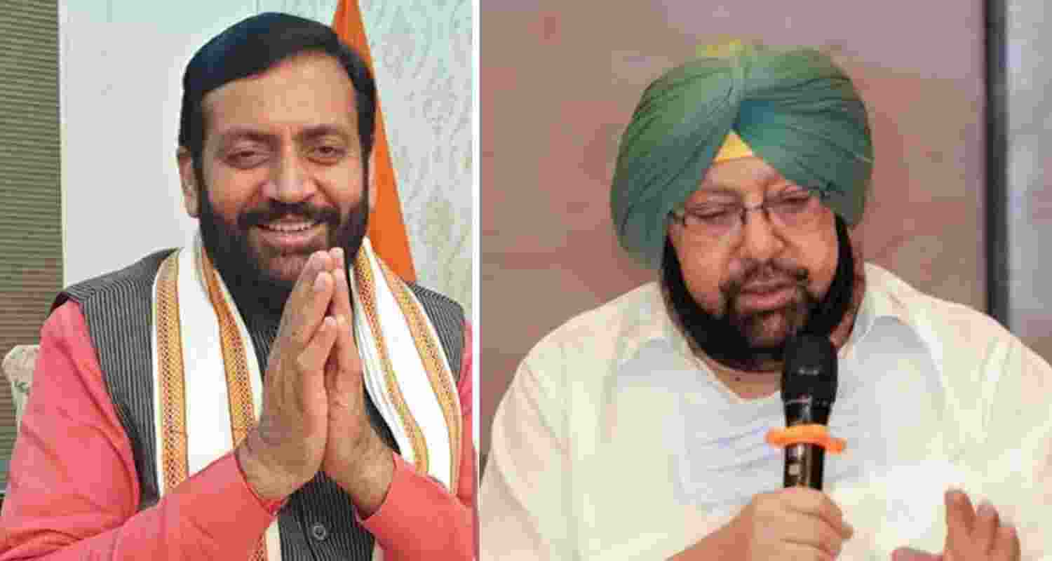 Haryana Chief Minister Nayab Singh Saini and former Punjab chief minister Amarinder Singh.  