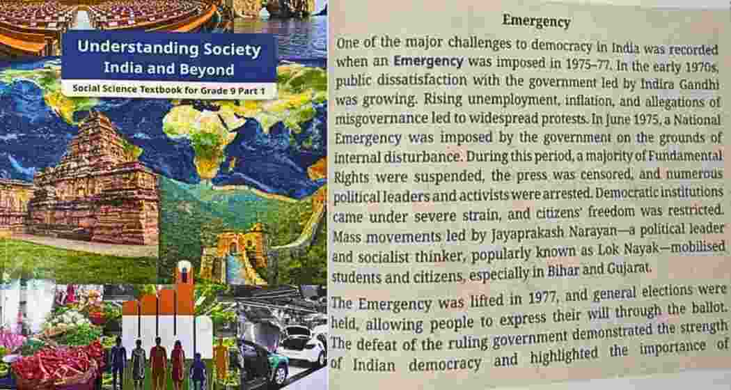 The revised NCERT Class 9 Social Science textbook that includes a new section on the 1975-77 Emergency and its impact on Indian democracy.