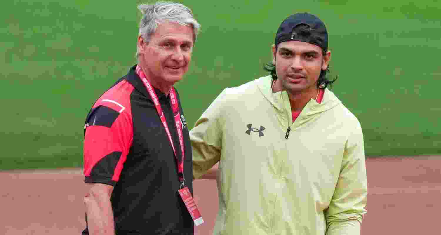 A file photograph of javelin thrower Neeraj Chopra with Czech coach Jan Zelezny.
