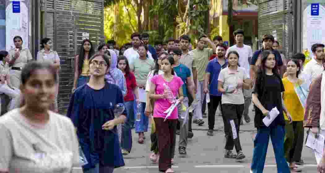 NEET-UG candidates exit an examination centre after appearing for the Re-NEET UG 2026 exam, in New Delhi, Sunday, June 21, 2026. The Re-NEET UG 2026 examination is being conducted following the cancellation of the original test held on May 3 amid a paper leak controversy. 