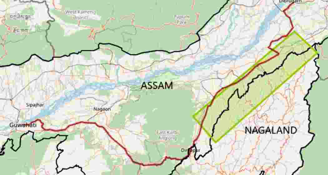The highlighted region displays the disputed border area between Nagaland and Assam, a long-standing source of tension, which remains a flashpoint as both states prepare for talks with the central government to seek a resolution.
