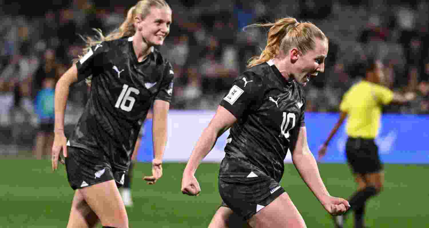 New Zealand's women footballers celebrating their win over Papua New Guinea.