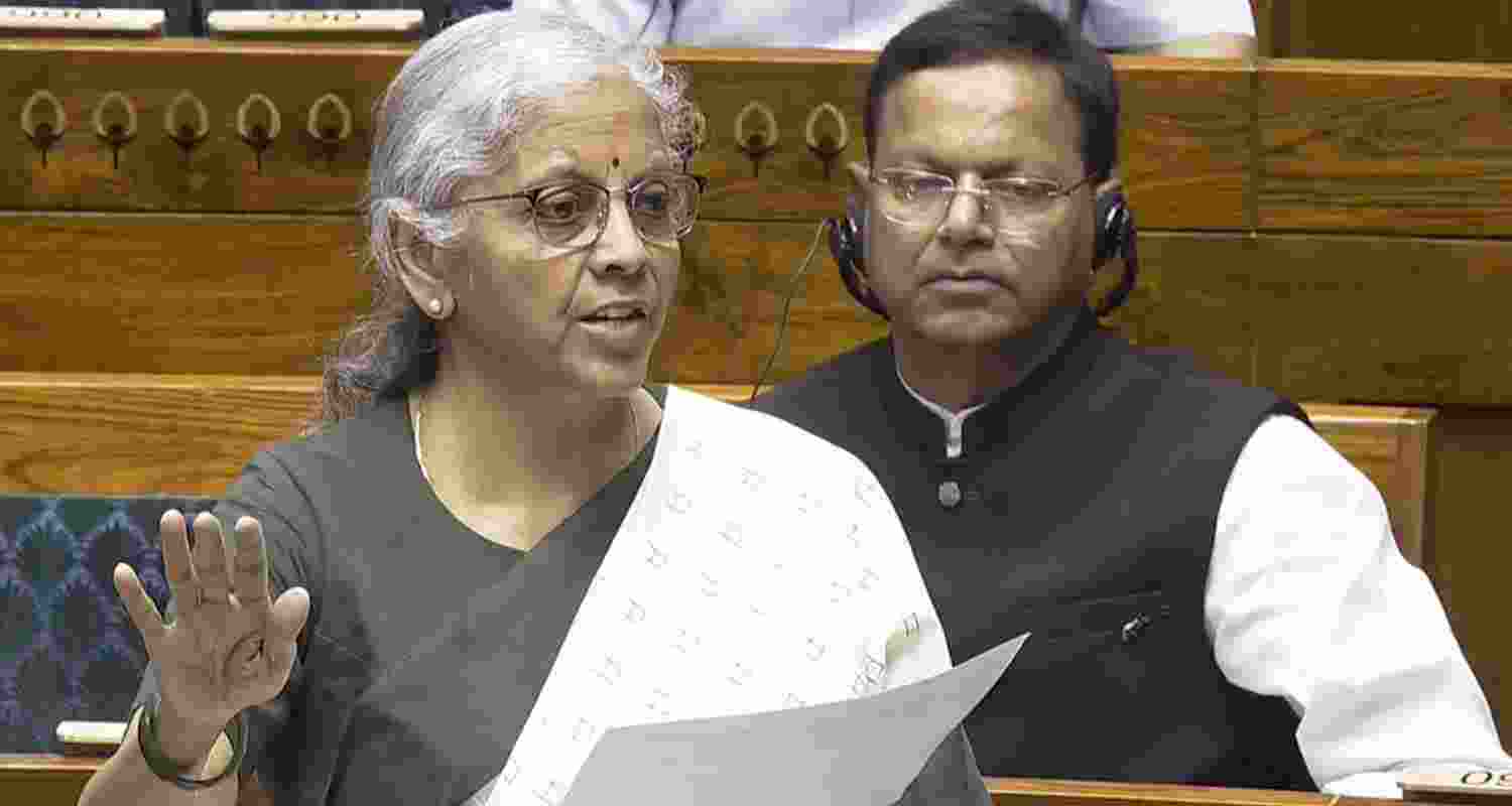 Union Finance Minister Nirmala Sitharaman speaks in the Lok Sabha during the second part of the Budget session of Parliament, in New Delhi, Wednesday. 