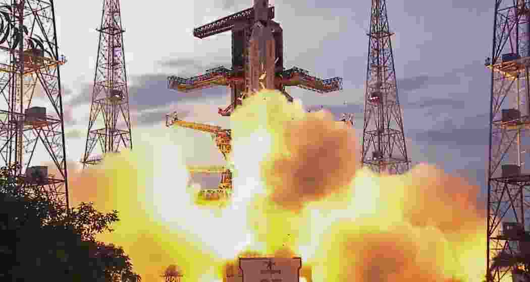 ISRO's launch vehicle GSLV-F16 carrying the NISAR earth observation satellite lifts off from the launch pad at the Satish Dhawan Space Centre, in Sriharikota, Andhra Pradesh on Wednesday.