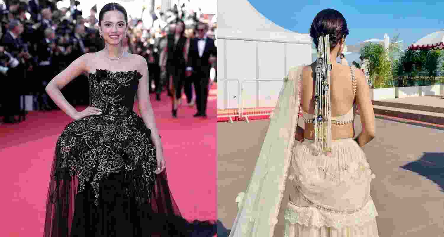 Nitanshi Goel at the Cannes Film Festival red carpet. Images: X